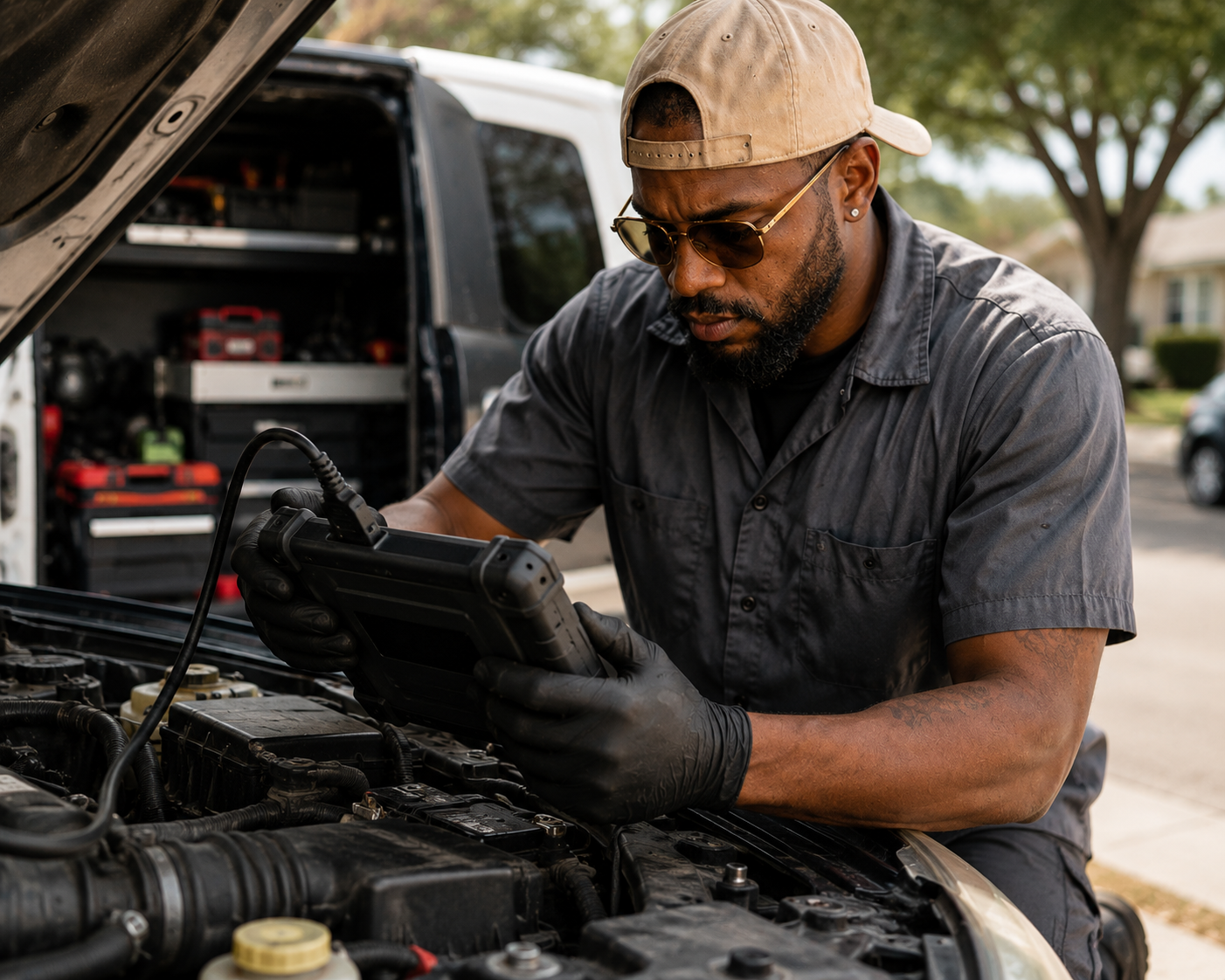 RayRay mechanic running engine diagnostics with a scan tool